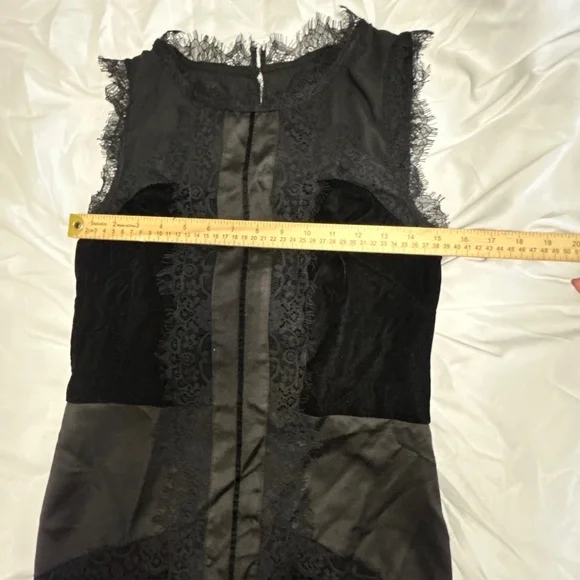 White House Black Market Sleeveless Dress Fitted Velvet Panel Lace Black/Gray W - Picture 7 of 14